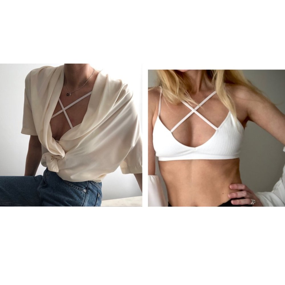 Llellie Cross Front Minimalist Bralette in White